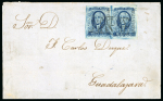 Stamp of Mexico » 1856-61 "Hidalgo" Issues 1856 Guadalajara Zapotlán ½ Real Blue strip of three + pair on cover