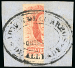 Stamp of Mexico » 1856-61 "Hidalgo" Issues 1856 Chihuahua, Durango 4 Reales Bisects Group on piece