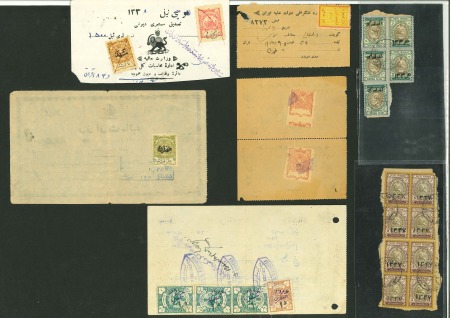 Stamp of Persia » Collections, Lots etc. 1909-30s, group incl. 9 waybill slips with 1909 Coat of Arms or 1911-21 Portrait Issues