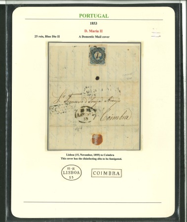 Stamp of Portugal 1853 Maria II 25r type I, group of five covers with
