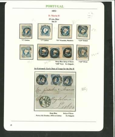 Stamp of Portugal 1853 Maria II 25r type II used selection on an exhibit page