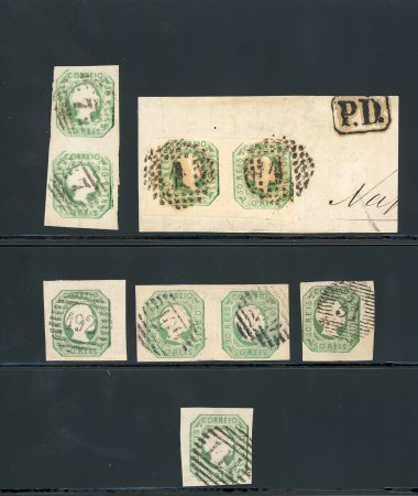 Stamp of Portugal 1855-56 Pedro V (straight hair) 50r used group of incl. three singles and three pairs