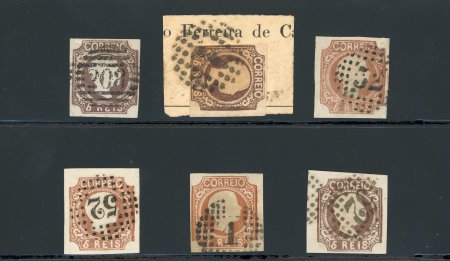 Stamp of Portugal 1856-58 Pedro V (curly hair) 5r types VI, VII, VIII and IX, used group of 6