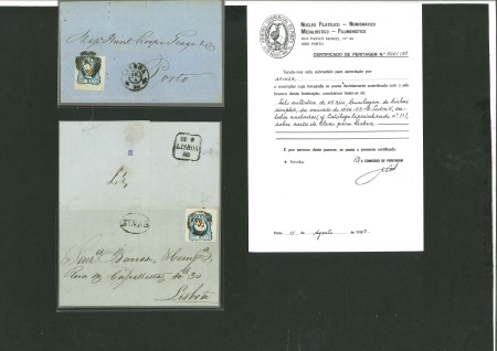 Stamp of Portugal 1856-58 Pedro V (curly hair) 25r blue, fine network, group of three covers