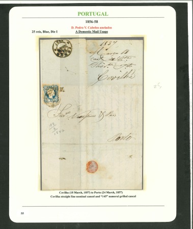 Stamp of Portugal 1856-58 Pedro V (curly hair) 25r blue type I, II and II group of 6 covers