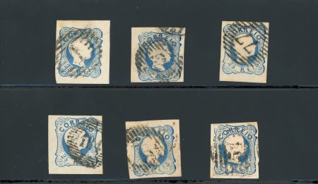 Stamp of Portugal 1856-58 Pedro V (curly hair) 25r blue type III, group of six used