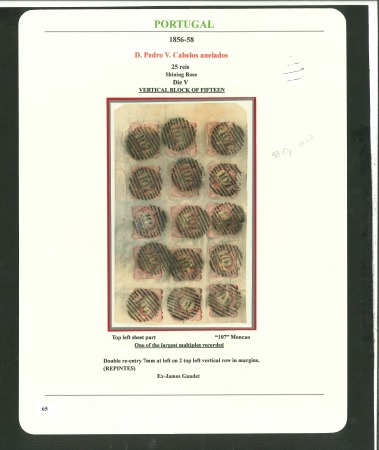 Stamp of Portugal 1856-58 Pedro V (curly hair) 25r carmine used group on three exhibit pages from types III to VI