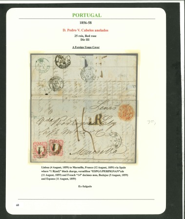 Stamp of Portugal 1856-58 Pedro V (curly hair) 25r carmine group of nine covers