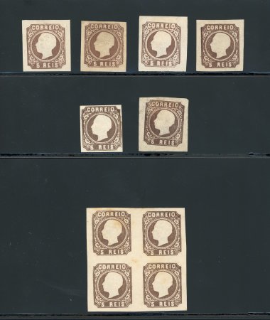 Stamp of Portugal 1862-64 Luis I 5r, group of unused incl. from type I to type IV with five singles and a block of four,