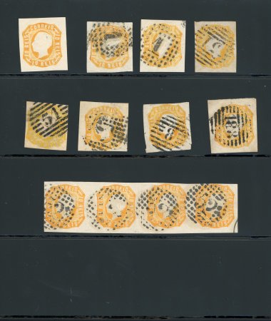 Stamp of Portugal 1862-64 Luis I 10r group incl. mint, seven used singles and used strip of four