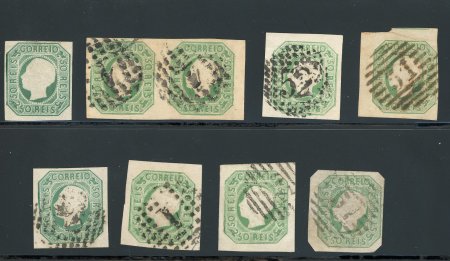 Stamp of Portugal 1862-64 Luis I 50r group incl. one mint part o.g., used with six singles and a pair