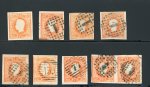 Stamp of Portugal 1866-67 Luis I imperf. curved label 80r group, incl. one unused, six used singles and a pair