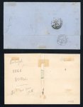 Stamp of Portugal 1866-67 Luis I imperf. curved label 80r, two single franking covers to France