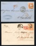 Stamp of Portugal 1866-67 Luis I imperf. curved label 80r, two single franking covers to France