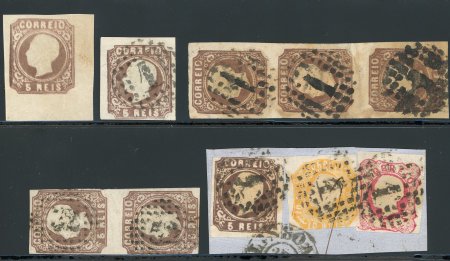 Stamp of Portugal 1862-64 Luis I 5r type II group incl. mint lower right corner marginal