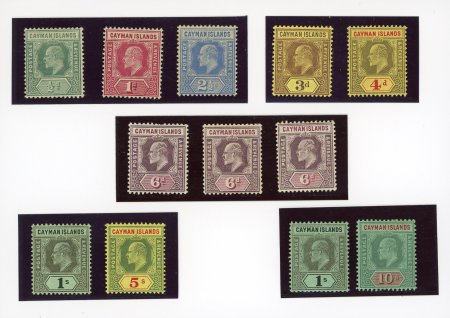 Stamp of Cayman Islands 1907-09 1/2d to 10s mint set of ten, with two extra shades of the 6d