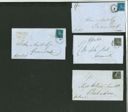 Stamp of Trinidad and Tobago » Trinidad 1852-54, group of eight covers with (1d) frankings in blue (2) or grey (2) or brownish-grey