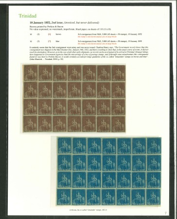 Stamp of Trinidad and Tobago » Trinidad 1851-55, (1d) purple-brown and (1d) blue in matching mint blocks of 28