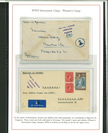 Stamp of Jamaica 1940s WWII internment camp mail, group of 9 covers mounted on pages