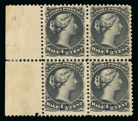 Stamp of Canada 1868-90 1/2c. black "large Queen" marginal block of