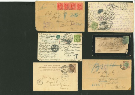 Stamp of Great Britain » 1854-1900 Postal History of the Perforated Line Engraved and Surface Printed Issues 1871-1907, group of 7 covers/cards to India