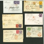 Stamp of Trinidad and Tobago » Trinidad 1863-80 issues on group of 6 covers incl. perf.12 1/2 4d grey and 1s chrome-yellow on1874  cover to England with scarce "REGISTERED" hs