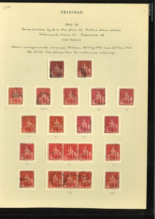 Stamp of Trinidad and Tobago » Trinidad 1863-75, Britannia perf.12 1/2 issues used collection handwritten up on 58 album pages
