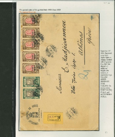 Stamp of Large Lots and Collections Ethiopia: 1909-36: Destination collection with covers/cards on exhibition leaves with a superb array of usages