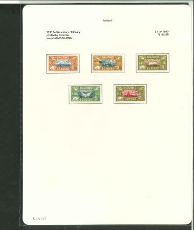 Stamp of Iceland 1930 Parliamentary Millenary airmail set of 5 with "SPECIMEN" overprints