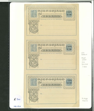 Stamp of Iceland 1902 "1 GILDI" surcharge on 5a postal stationery card UPU reprint proof on greyish card