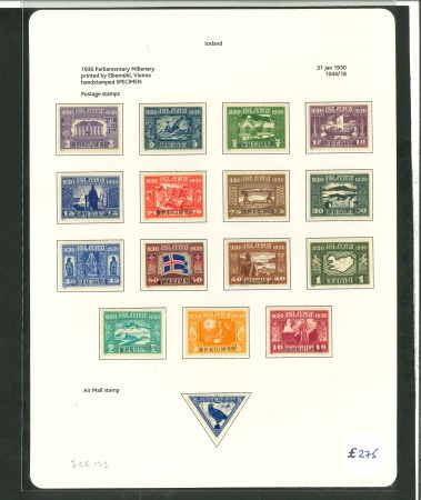 Stamp of Iceland 1930 Parliamentary Millenary set of 15 with "SPECIMEN"