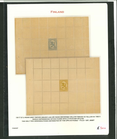 Stamp of Finland 1920  Flood Relief set of three and two sets of 1923 Temple all with "SPECIMEN" overprints