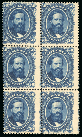 Stamp of Large Lots and Collections Brazil: 1866-1878, "Dom Pedro" issues, an extraordinary selection of 40 multiples