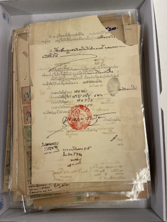 Stamp of Large Lots and Collections Siam (Thailand): 1907ca., Lot of more than 115 fiscal documents each franked with a large number of revenue stamps