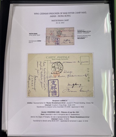 Stamp of Large Lots and Collections Japan - WWI German POW mail: 1915-16 collection neatly mounted and knowledgeably written up on 53 exhibit pages