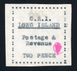 Stamp of Long Island 1916 2d black on thin wove paper, initialled in red ink, unused without gum as issued, showing variety "L" in "LONG" doubled