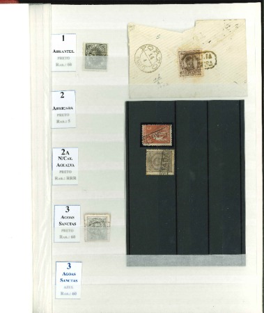 Stamp of Large Lots and Collections Portugal: 1880s, collection of straight-line and framed town cancels (carimbos nominativos) in two stockbooks