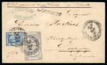 Stamp of Egypt » 1867-69 Penasson » Issued Stamps 2pi Blue, and two singles of the 10pa lilac-gray, tied on 1869 (30.7) envelope from Cairo to Leipzig