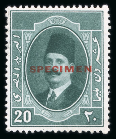 Stamp of Egypt » 1922-1936 King Fouad I Definitives » Issued Stamps 1923-34 King Fouad 1st Portrait Issue: Overprint "SPECIMEN" Type F in red on 2m, 3m, 4m and 20m