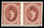 Stamp of Egypt » 1922-1936 King Fouad I Definitives » Issued Stamps 1923-34 King Fouad 1st Portrait Issue: 5m red-brown, mint horizontal pair perf. 14, showing IMPERF VERTICALLY