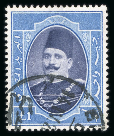Stamp of Egypt » 1922-1936 King Fouad I Definitives » Issued Stamps 1923-34 King Fouad 1st Portrait Issue: £E1 Blue and indigo-violet, used single showing retouch at left of King's face