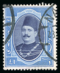 Stamp of Egypt » 1922-1936 King Fouad I Definitives » Issued Stamps 1923-34 King Fouad 1st Portrait Issue: £E1 Blue and indigo-violet, used single showing REVERSED WMK