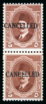 Stamp of Egypt » 1922-1936 King Fouad I Definitives » Issued Stamps 1923-34 King Fouad 1st Portrait Issue: 5m Red-brown, unused vertical pair overprint "CANCELLED"