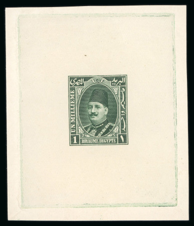 Stamp of Egypt » 1922-1936 King Fouad I Definitives » Essays 1926 Unadopted essay by De La Rue: Engraved die proof for the 1m value in dark green