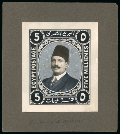 Stamp of Egypt » 1922-1936 King Fouad I Definitives » Essays 1922 Essays of Harrison & Sons: 5m black and white, large photographic composite essay with extensive hand-drawn modifications
