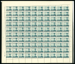 Stamp of Egypt » 1936-1952 King Farouk Definitives  » Issued Stamps 1937-46 Young King Farouk Portrait Issue: 50m Greenish-blue, Royal oblique perforation, a complete mint sheet of 100