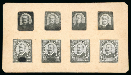 Stamp of Portugal 1895 Carlos I presentation card of eight unissued proofs by Mouchon in black