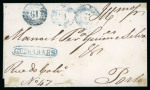 Stamp of Portugal 1853 (Aug) wrapper from Guimaraes to Porto franked on the reverse with 1853 Maria II 25r pair and single