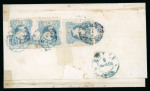 Stamp of Portugal 1853 (Aug) wrapper from Guimaraes to Porto franked on the reverse with 1853 Maria II 25r pair and single