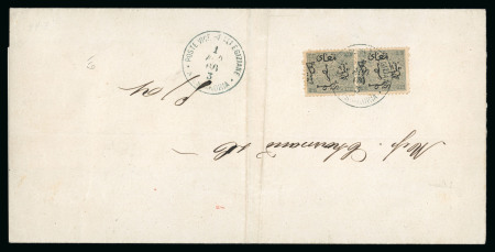 Stamp of Egypt » 1866 First Issue » Issued Stamps 5pa Greenish grey, perforation 12½, inverted wmk, vertical pair neatly tied to printed matter circular